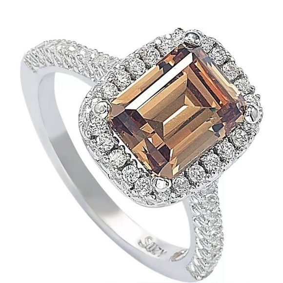 Suzy Levian Jewelry - SUZY LEVIAN Sterling Silver Ascher Cut Brown CZ Ring Size 7